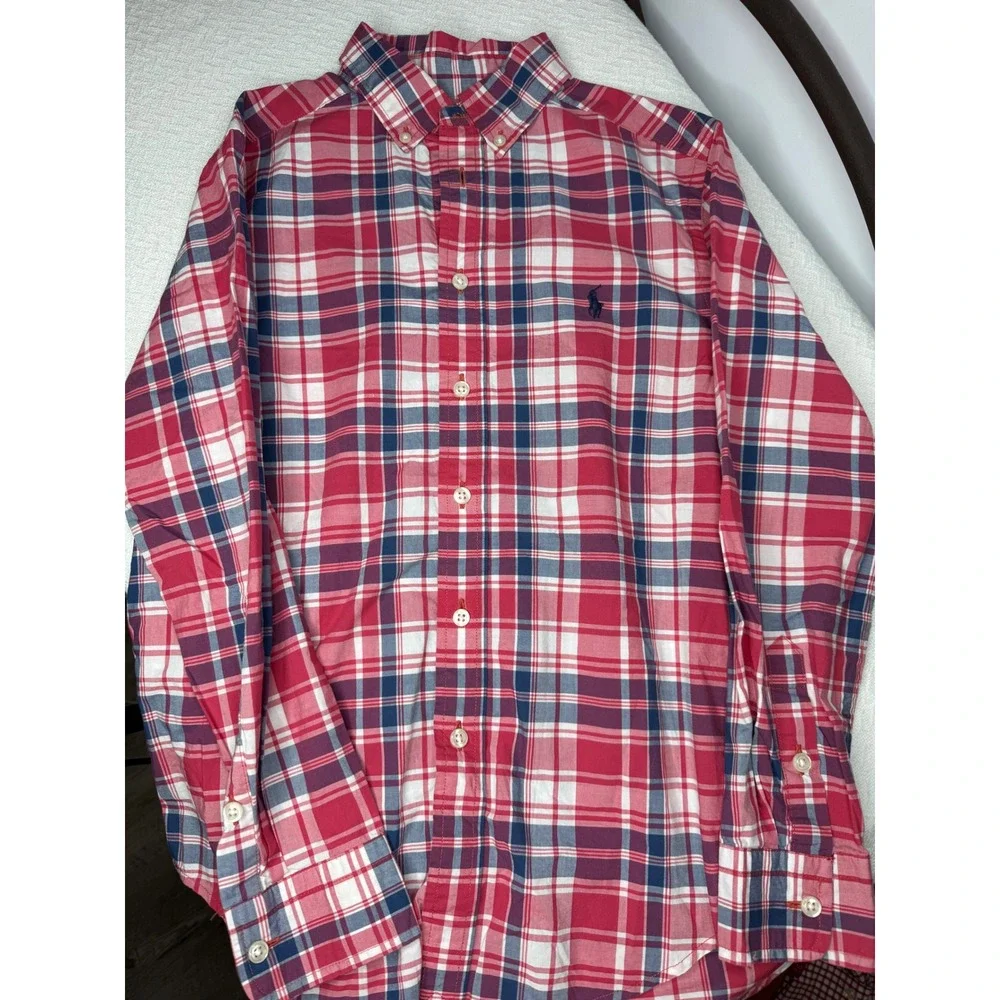 Ralph Lauren Kids Plaid Button Down Shirt Size M‎ (10-12) Red Blue